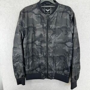 Mens Small Grey Camo Bomber Jacket Full Zip Streetwear Brave Soul London
